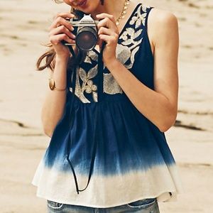 Anthropologie Floreat Dip Dyed Embroidered Tank